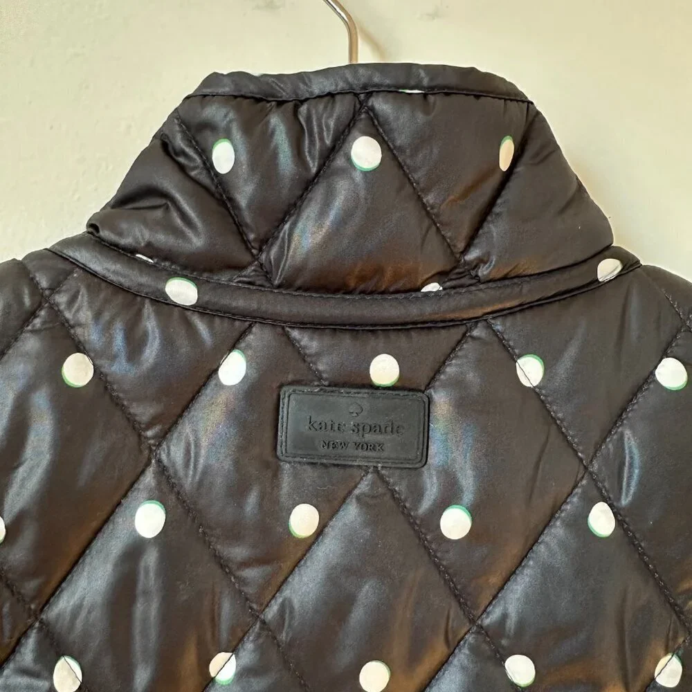 Kate Spade Black & White Quilted Polka Dot Reversible Vest Zip Front | Women’s L